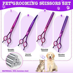 Dream Reach 6-in-1 dog grooming scissors set showing included tools for versatile trims.