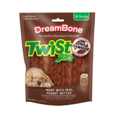 DreamBone Twist Sticks package-50-count showing rawhide-free dog chews for easy chewing.