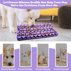 Drescu dog lick mat with slow feeder encourages foraging and sniffing.