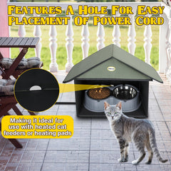 Dreyoo outdoor feeding station measures 13 inches deep, 17 inches wide, 15.5 inches high