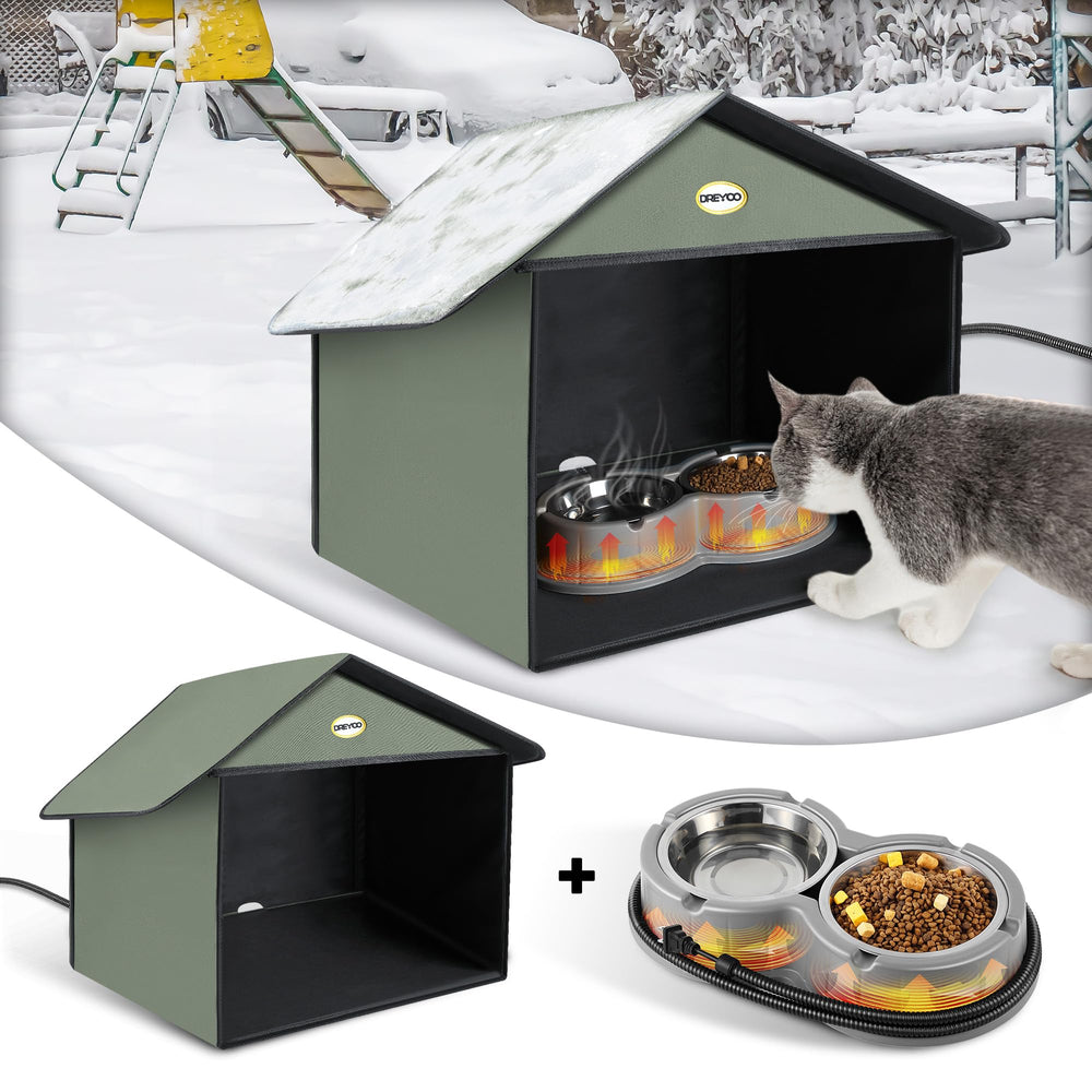 Dreyoo outdoor cat feeding station shelter keeps cats sheltered during rain and wind.