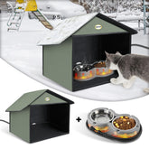 Dreyoo outdoor cat feeding station shelter keeps cats sheltered during rain and wind.