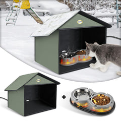 Dreyoo outdoor cat feeding station shelter keeps cats sheltered during rain and wind.