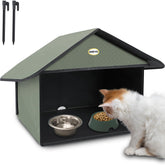 Dreyoo outdoor cat feeding station with weatherproof roof protects food from rain