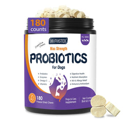 DRFOSTER Probiotics for Dogs bottle with crunchy chews promoting gut health