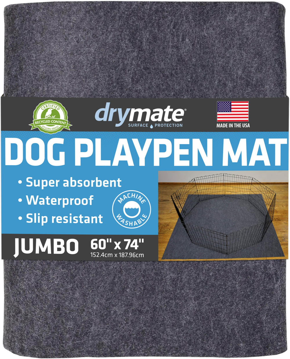 Drymate Jumbo Dog Playpen Mat folded for compact storage and travel-ready setup