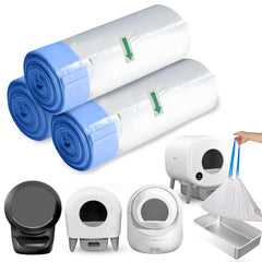DSPET self-cleaning litter box liners packaging shows bulk value for easy cleanup.