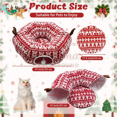 DTGDASCF Cat Donut Tunnel patterned with snowflakes and trees for holiday ambiance and enrichment.