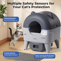 Duabes infrared and weight sensors safeguard pets during cleaning.