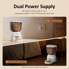 DUDUPET 5L cat feeder dual power ports support uninterrupted feeding.
