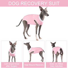 Due Felice dog surgery suit pink star back view prevents licking while recovering