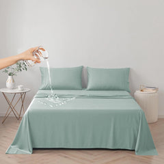 DUJUIKE waterproof bed cover on bed protects mattress from spills and accidents.