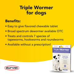 Durvet 12-pack bottle shows non-prescription wormer for pets.