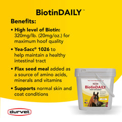 Durvet BIOTIN Daily 10lb label detail shows biotin content
