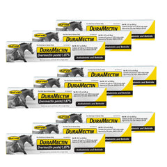 Duramectin bottle label highlights ivermectin content and horse parasite control.