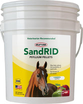 Durvet Sandrid Psyllium Pellets bag on shelf supports digestion and sand management.