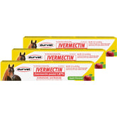 Durvet ivermectin paste bottle ready for equine parasite control with apple flavor.
