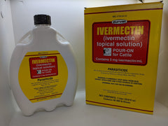 Durvet Ivermectin pour-on cattle 1000ml for convenient field application.
