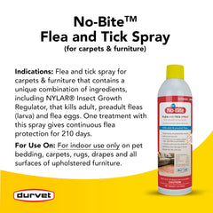 Durvet No Bite IGR spray being applied to carpet fibers for pest control.