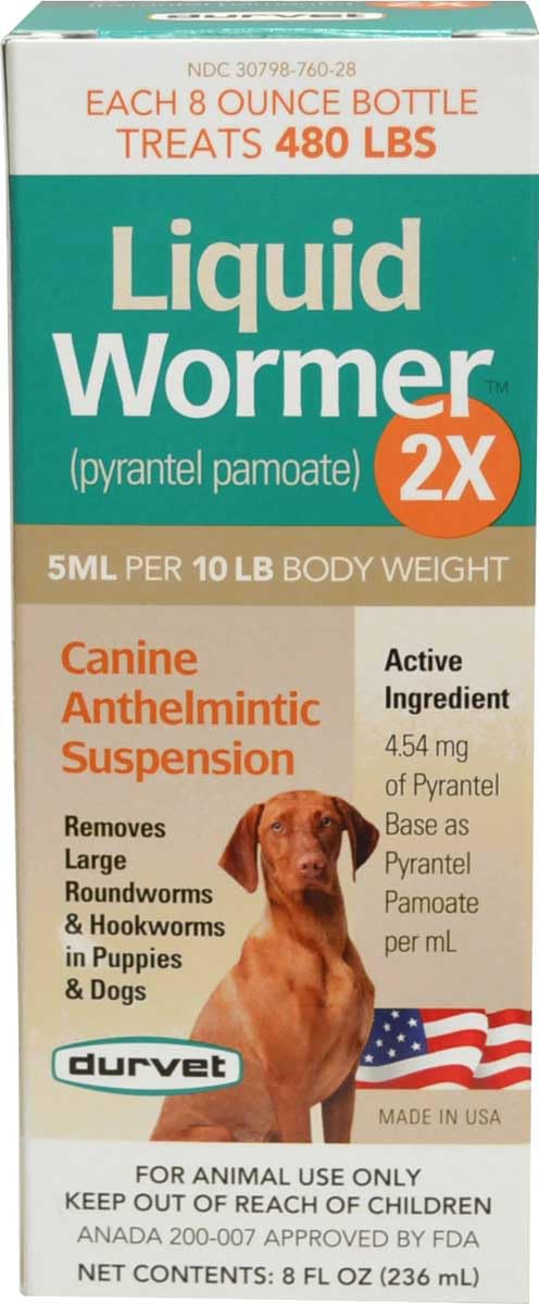 Durvet wormer double-strength liquid dog bottle for at-home deworming and routine care