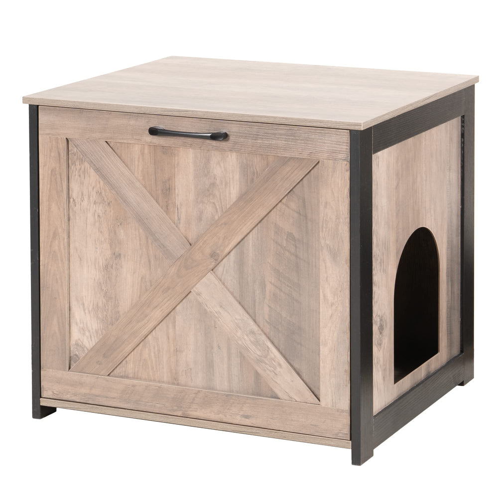 Dwanton cat litter box furniture front view shows discreet enclosure for living spaces.