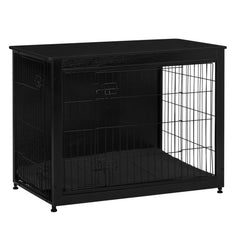 Dwanton dog crate furniture assembled in black shows a sturdy 38-5 inch frame for spacious confinement.
