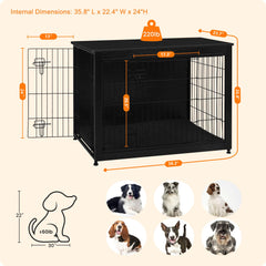 Dwanton dog crate furniture double doors provide easy access and quick containment.