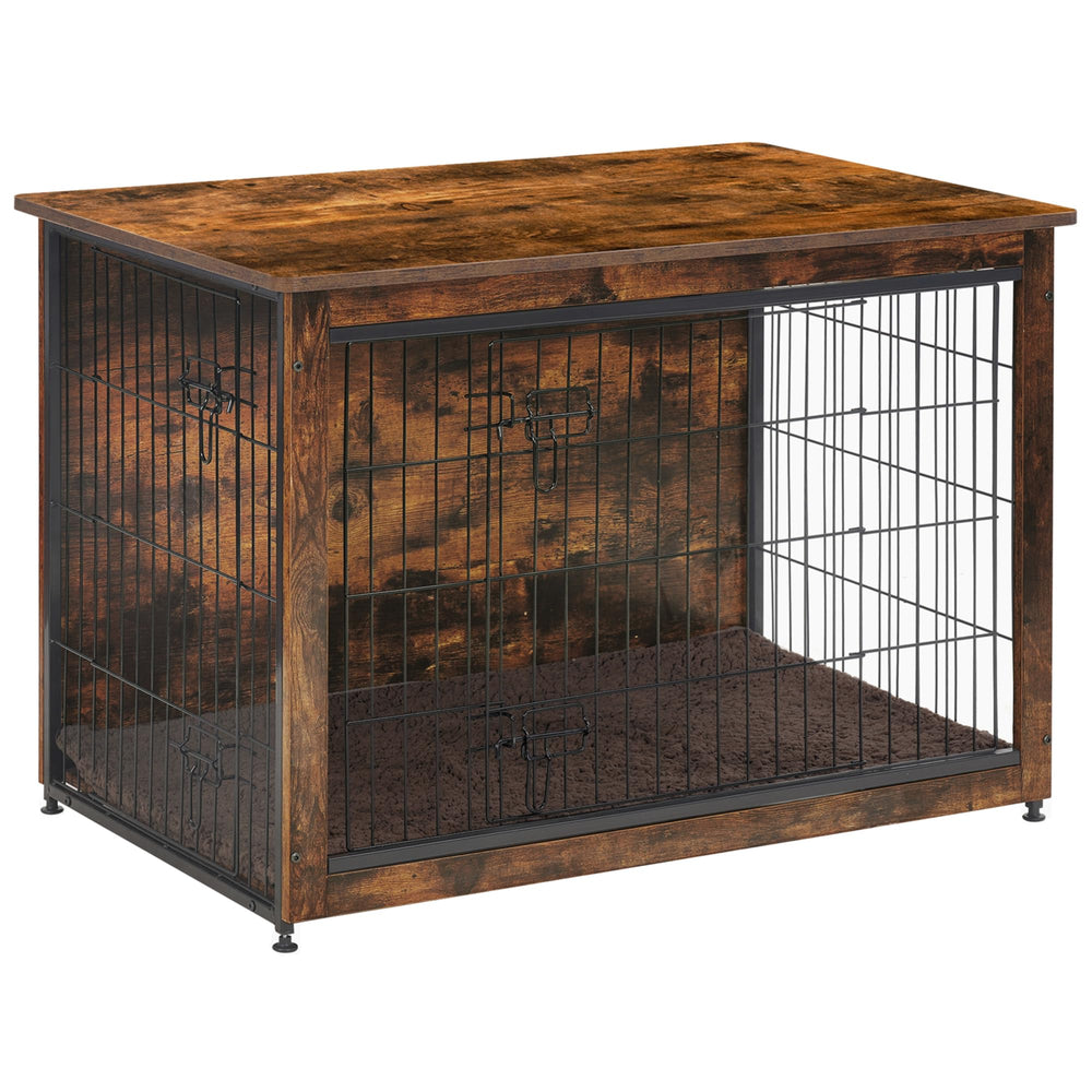 Dwanton dog crate furniture front view highlights sturdy build and stylish rustic design.