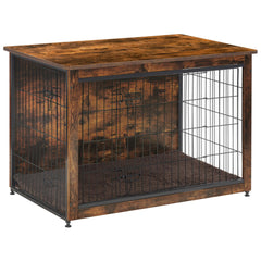 Dwanton dog crate furniture front view highlights sturdy build and stylish rustic design.