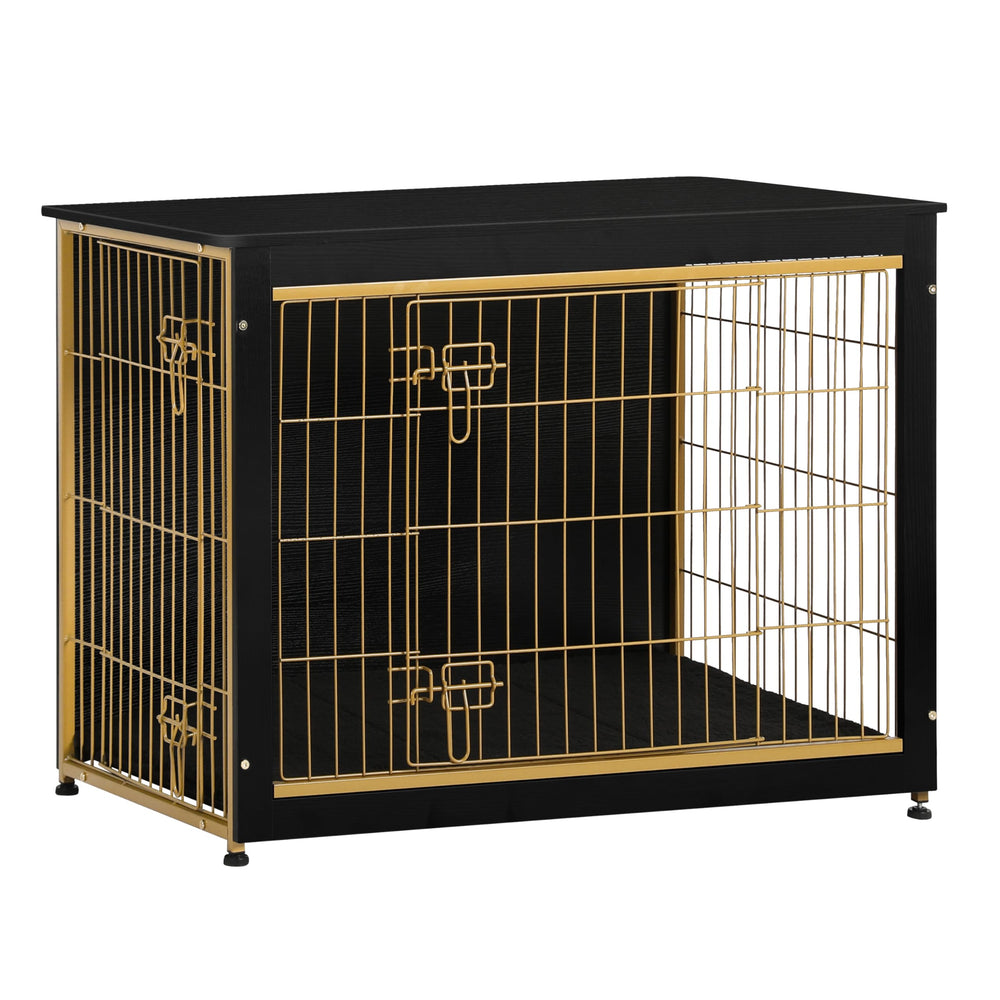 Dwanton dog crate furniture side view showing dual-function design for room use