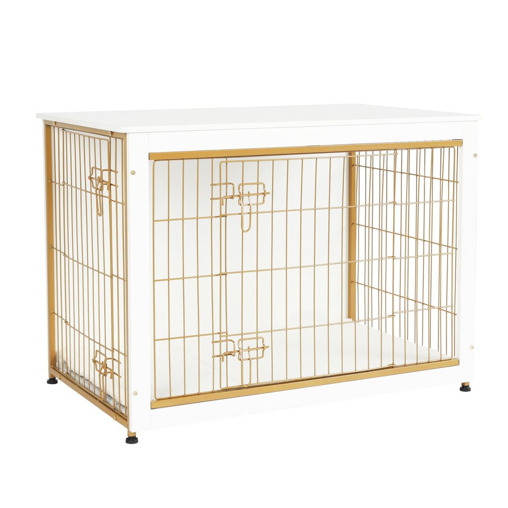 Dwanton dog crate furniture with cushion provides a cozy resting space for pets.