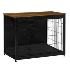 Dwanton dog crate furniture shows a wooden kennel table blending pet space with living-room style.