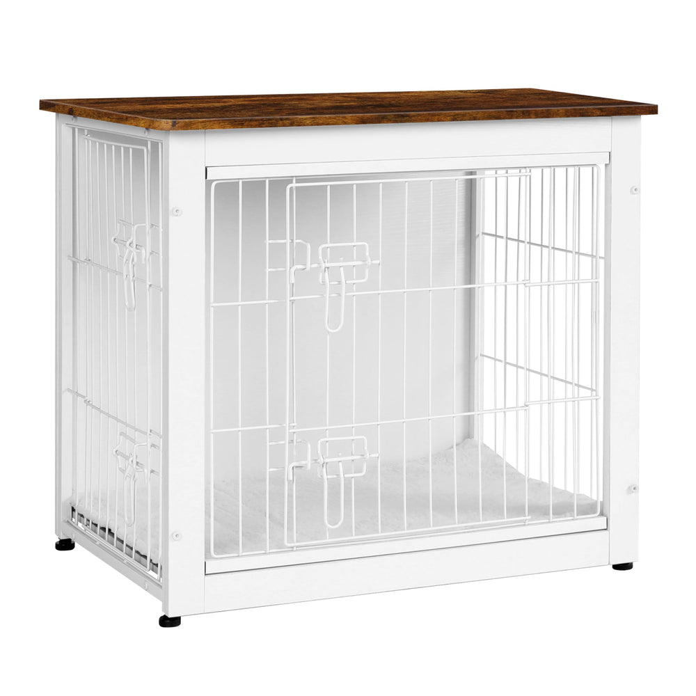 Dwanton dog crate table cushion demonstrates space-saving design and cozy interior for pets.