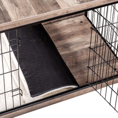 Dwanton dog crate top doubles as a side table for decor.