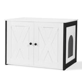 Dwanton litter box enclosure front view in white, blends with décor