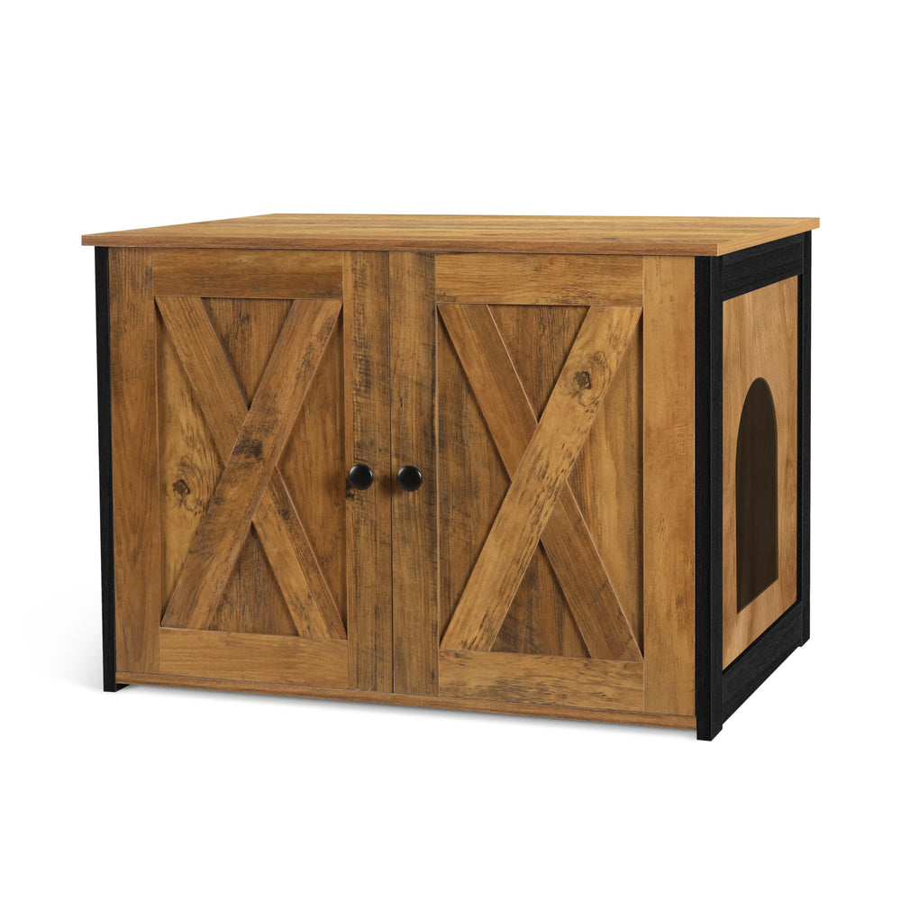 Dwanton litter box enclosure front view demonstrates stylish concealment for a tidy space