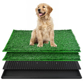 DwlSpce dog grass pad tray close-up with two reusable turf sections for potty training