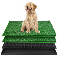 DwlSpce dog grass pad tray close-up with two reusable turf sections for potty training