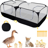 DWQEKD small animal playpen folded for quick storage and portability.