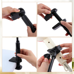 Dynwave adjustable third-arm with clamp enables hands-free brushing and drying.