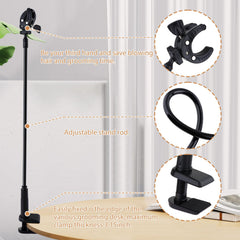 Dynwave grooming table clamp securely attaches to edge for a stable setup.