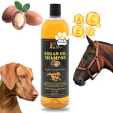 E3 Argan Oil Shampoo bottle for pets delivering deep hydration and shine.