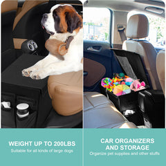Earond seat extender side view showing storage pockets for dog gear