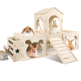 EAROND Large Rabbit Castle front view highlights a roomy hide and play space for small pets