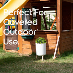 Earth & Mango weather-resistant plastic trash can endures outdoors with easy cleaning.