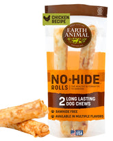 Earth Animal No Hide Chews packaging front shows the product; long-lasting chew for large dogs.