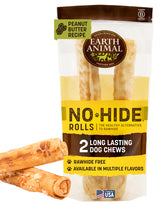 Earth Animal No Hide Chews peanut butter rolls for large dogs offer long-lasting chew satisfaction.