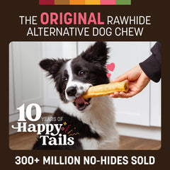 Earth Animal No Hide Chews salmon roll dog chewing in action.