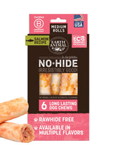 Earth Animal No Hide Chews salmon roll pack with six pieces for long-lasting chewing.
