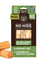 Earth Animal No Hide Rolls 3-count pack shown as long-lasting pork chews
